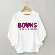 Printed Books the Way to Heart Faux Glitter Sweatshirt