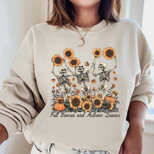 Fall Breeze and Autumn Leaves Skeleton Sweatshirt