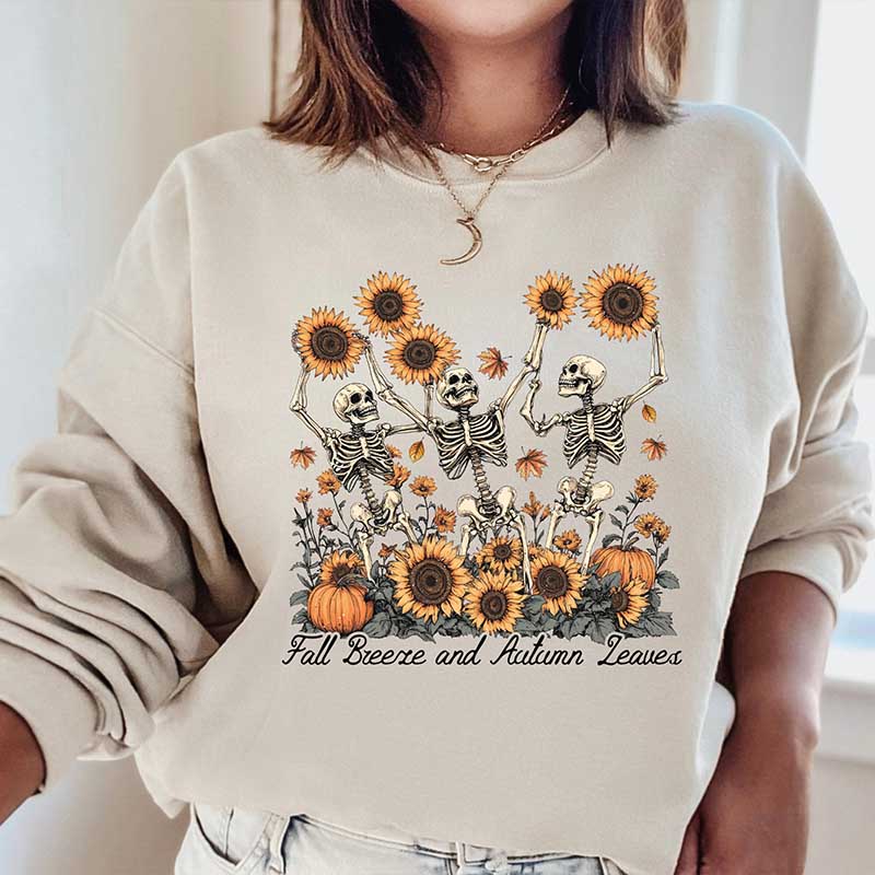 Fall Breeze and Autumn Leaves Skeleton Sweatshirt