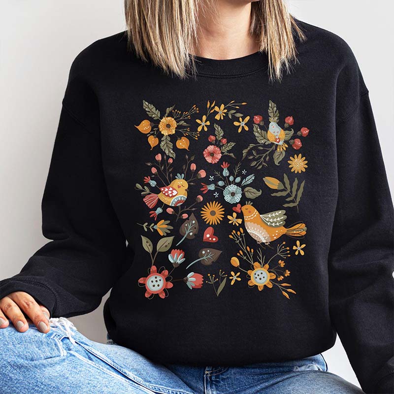 Folk Art Scandi Bird Cottage core Sweatshirt