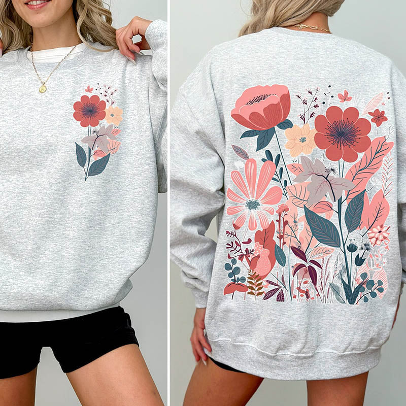 Boho Flower Minimalist Print Sweatshirt