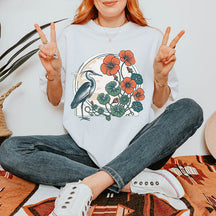 Retro Birdwatching Flowers Lover T-Shirt