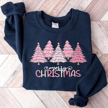 Pink Merry Christmas Trees Bright Sweatshirt