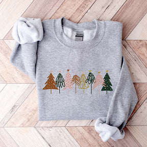 Boho Christmas Trees Minimalist Sweatshirt