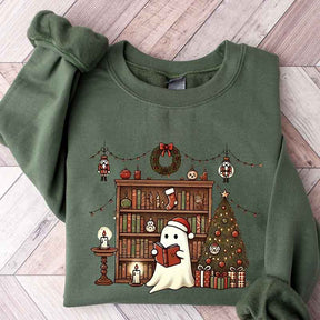 Retro Christmas Ghost Reading Books Sweatshirt,