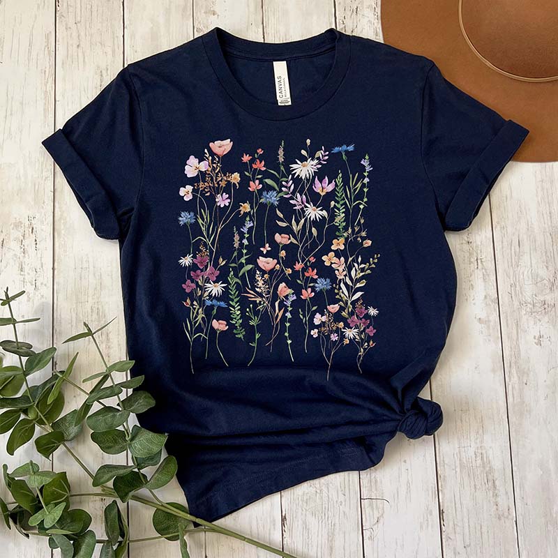 Pressed Flower Watercolor Floral Boho T-Shirt