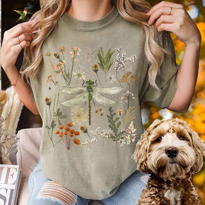 Fly Fall Dragonfly Floral T-Shirt