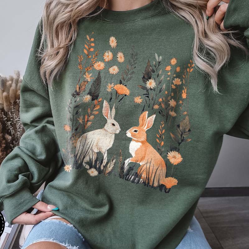 Cozy Fall Cottagecore Rabbit Sweatshirt