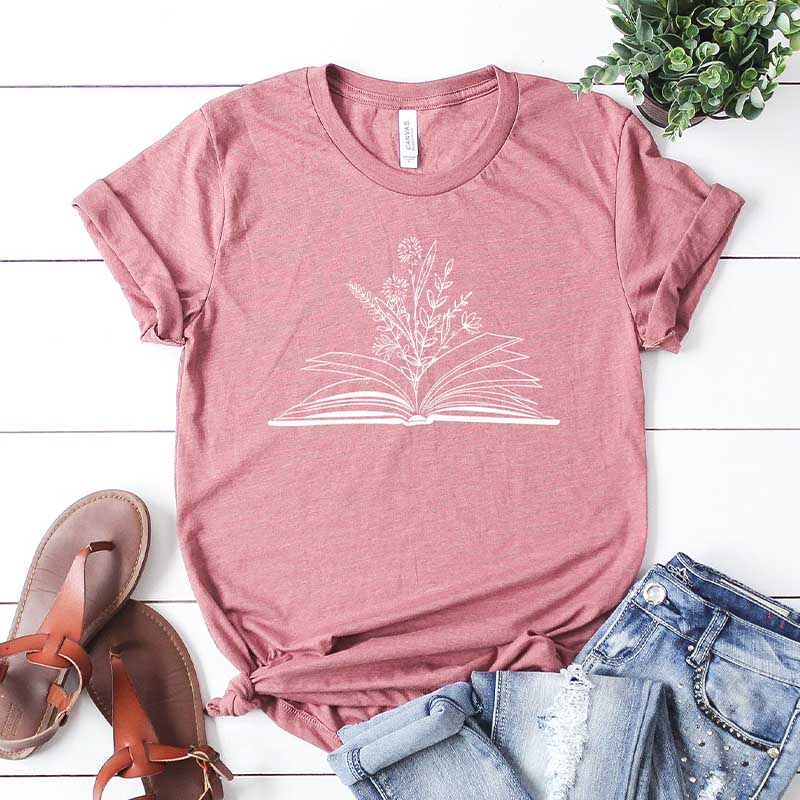 Books With Flowers Reading T-Shirt