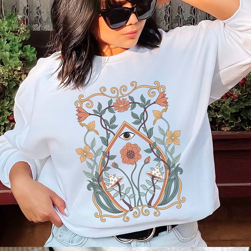 Boho Flowers Art Nouveau Print Botanical Sweatshirt