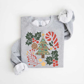 Boho Floral Christmas Tree Girly Sweatshirt