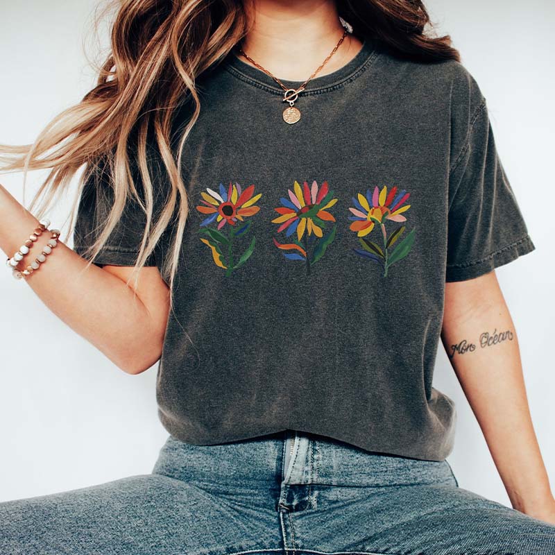 Colorful Sunflower Minimalist Garden T-Shirt