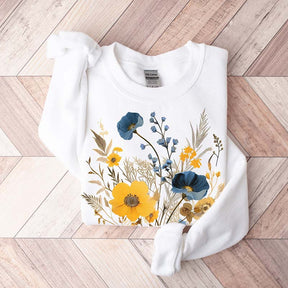 Blue Botanical Floral Flowers Sweatshirt