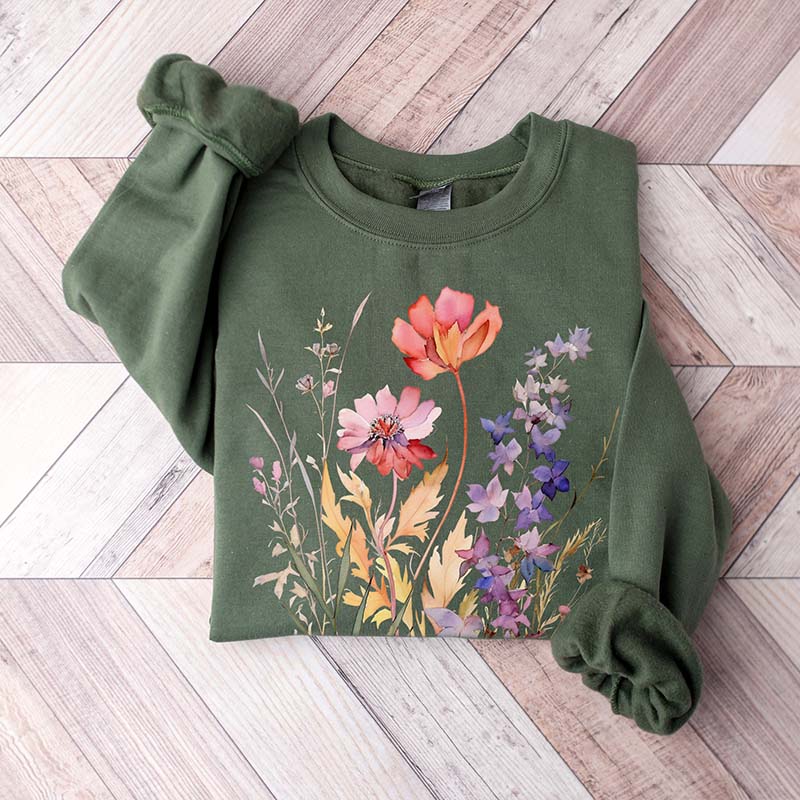 Boho Watercolor Pressed Flowers Sweatshirt