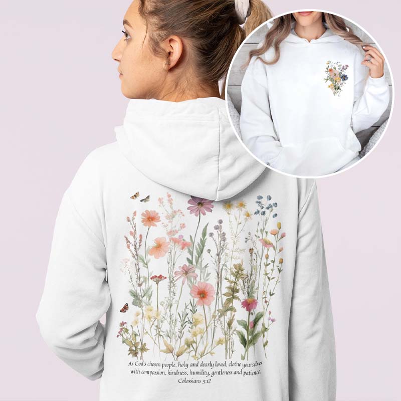 Bible Verse Flowers Boho Botanical Floral Hoodie