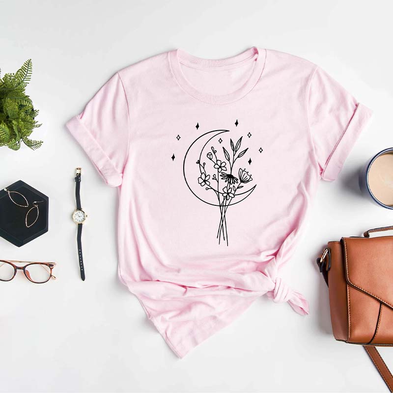 Floral Moon Night sky Wildflower T-Shirt