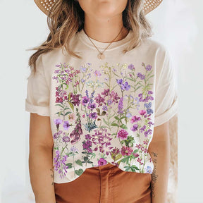 Pressed Flowers Boho Purple Wildflowers T-Shirt