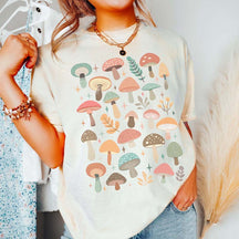 Colorful Retro Minimalist Mushroom Foliage T-Shirt