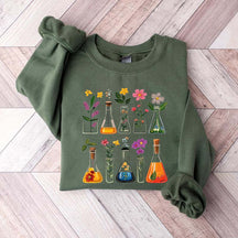 Floral Beakers Chemistry Lab Scientist Sweatshirt