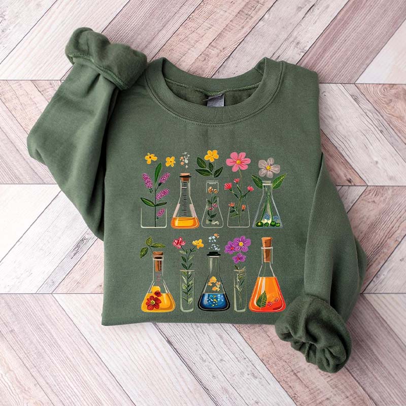 Floral Beakers Chemistry Lab Scientist Sweatshirt