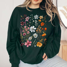 Pressed Flower Woman Wildflowers Sweatshirt