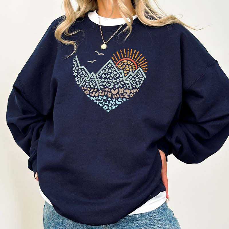 Mountain Heart Sunset Camping Sweatshirt