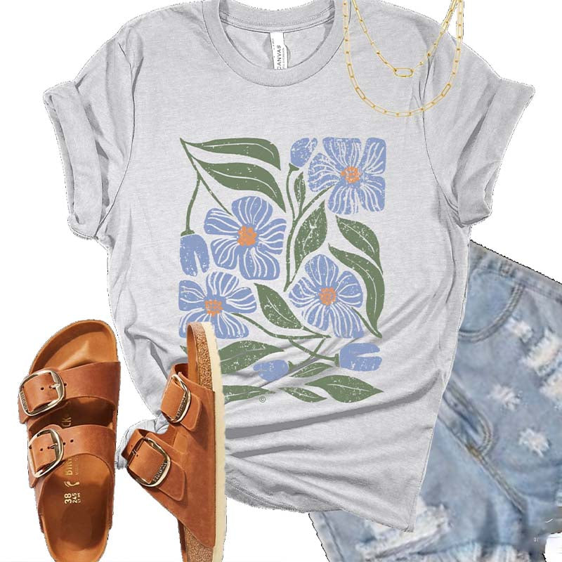 Flowers in Blue Botanical Wildflower T-Shirt