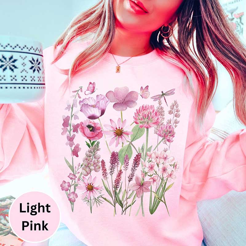 Pink Wildflower Garden Botanical Sweatshirt