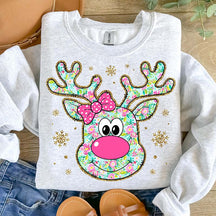 Glitter Coquette Floral Christmas Reindeer Sweatshirt