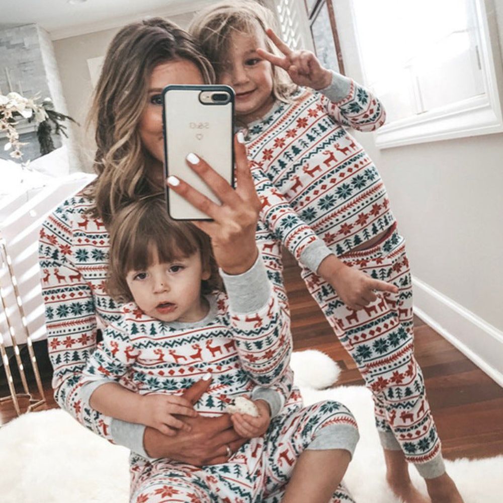 Christmas Tree and Reindeer Patterned Family Matching Pajamas Sets