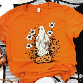 Retro Floral Ghost Vintage Pumpkin T-Shirt