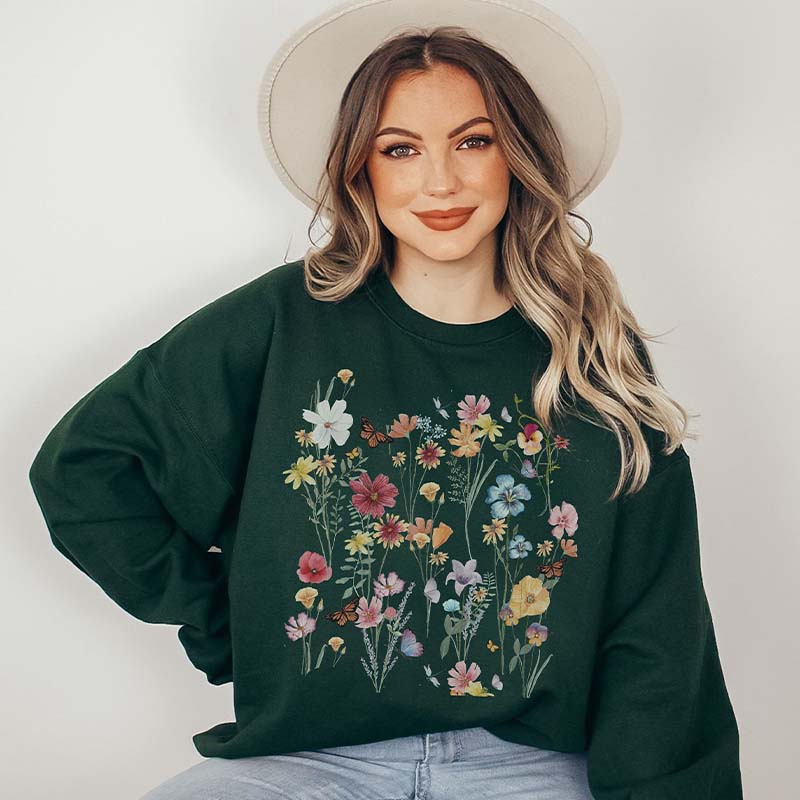 Vintage Pressed Wildflower Butterfly Sweatshirt