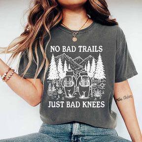 No Bad Trails Just Bad Knees Retro Adventure T-Shirt