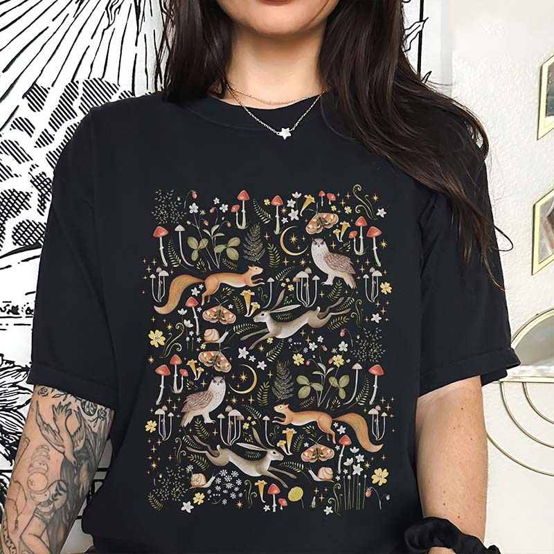 Forest Friends Mushroom Animals T-Shirt