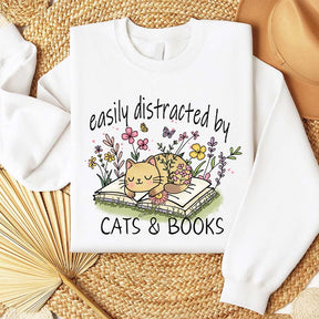 Easily Distracted By Cats And Books Sweatshirt