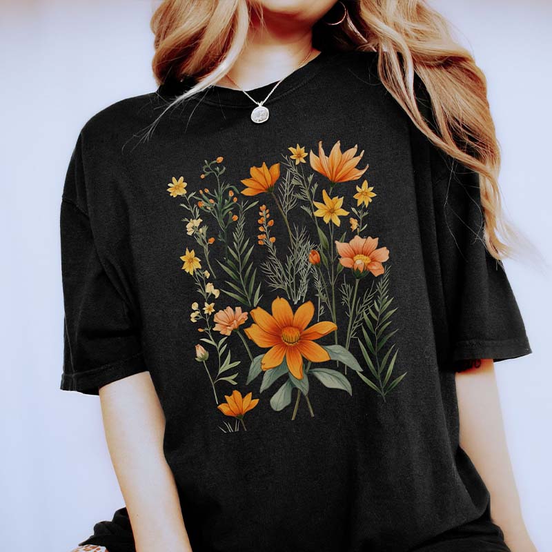 Orange Floral Garden Botanical Nature T-Shirt