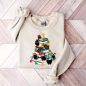 Cute Cats and Books Christmas Tree Sweatshirt