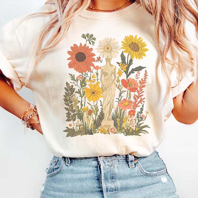 Vintage Pressed Orange Botanical Floral T-Shirt