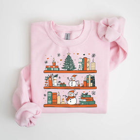 Bookshelf Christmas Snowman Sweatshirt