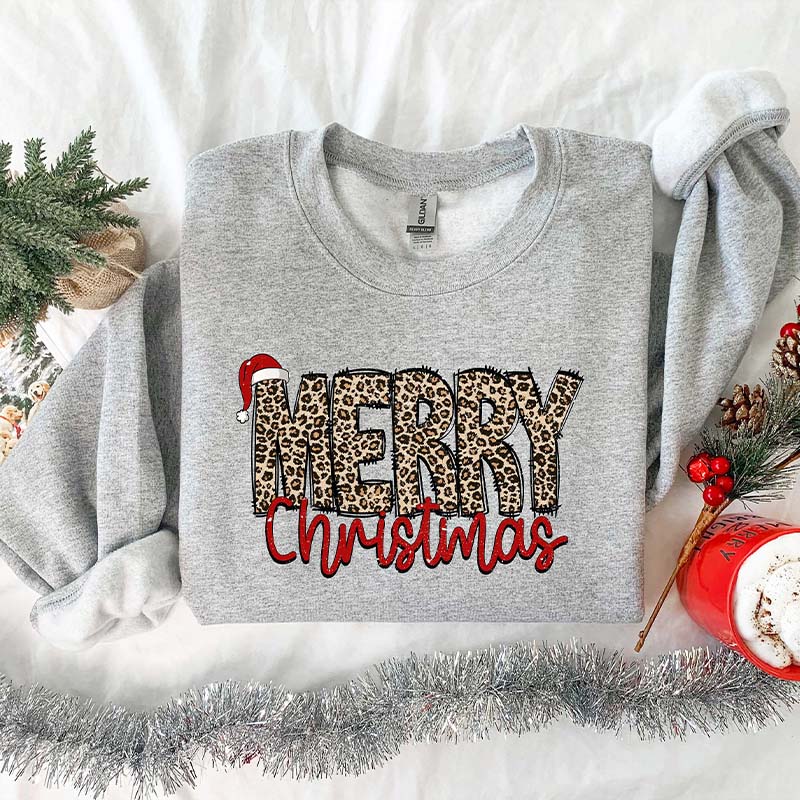 Leopard Printed Merry Christmas Sweatshirt