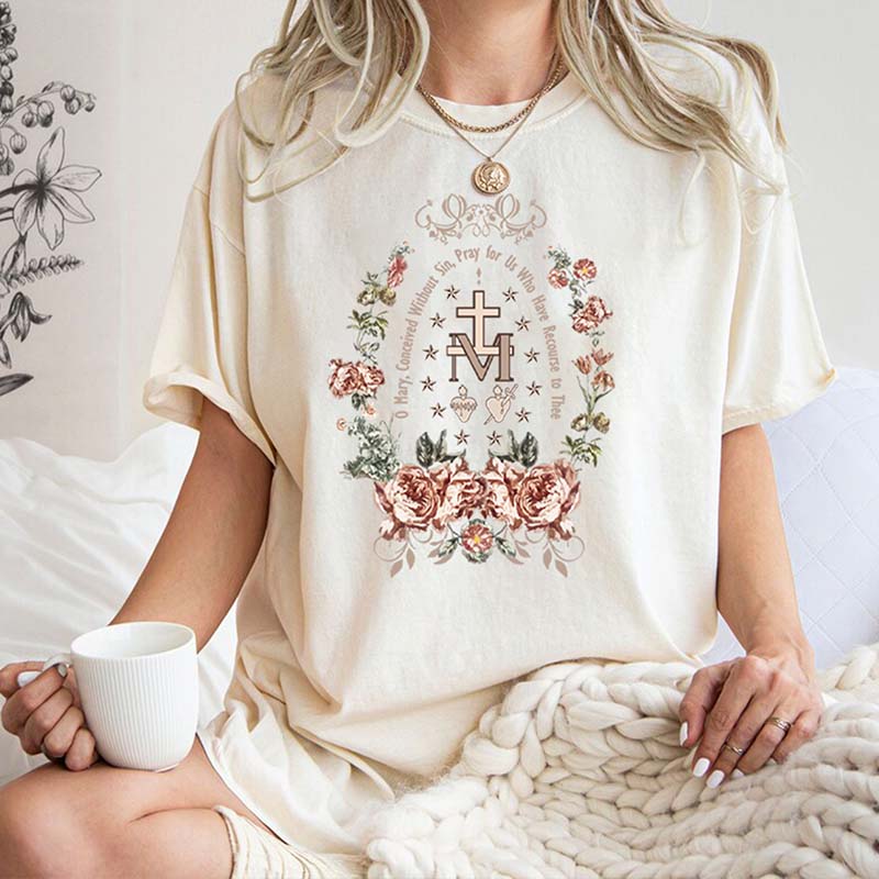 Floral Women Religious Marian T-Shirt