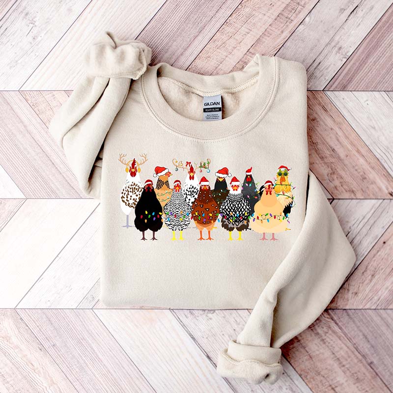 Cute Christmas Chickens Farm Animals Sweatshirt