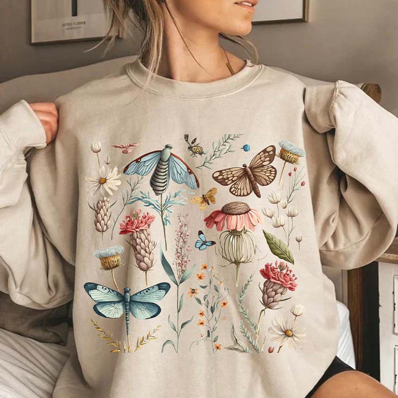 Whimsigoth Dragonfly Wildflower Sweatshirt