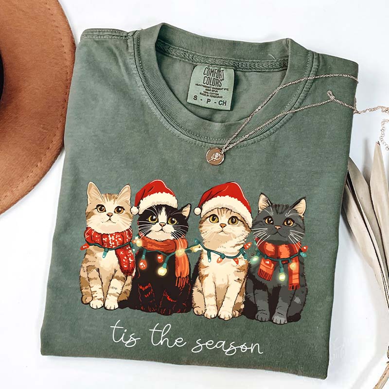 Cute Cat Christmas Tis The Season T-Shirt