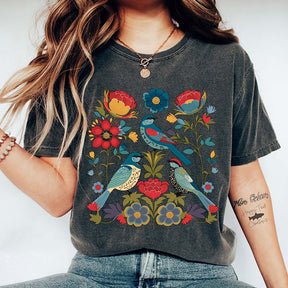 Summer Bird Lover Flower T-Shirt