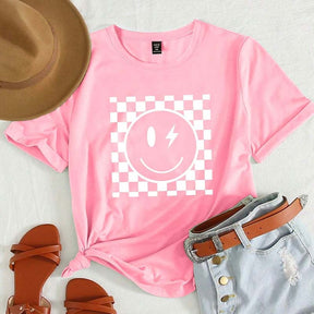 Cartoon Checkered Smile T-Shirt