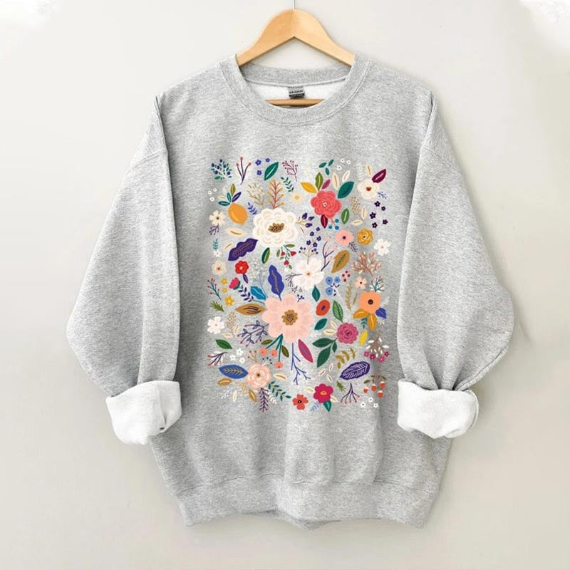 Flower Sweatshirt, Wildflower Women Sweatshirts