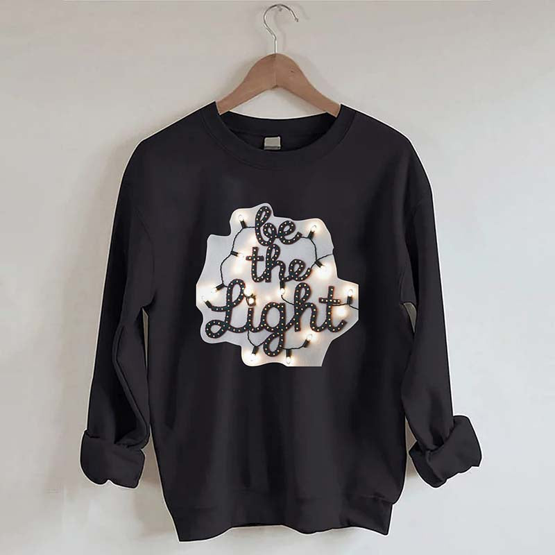 Be the Light Felt Embroidery Christmas Lights Sweatshirt