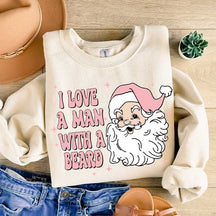 I Love A Man With A Bearded Christmas Pink Hat Santa Sweatshirt