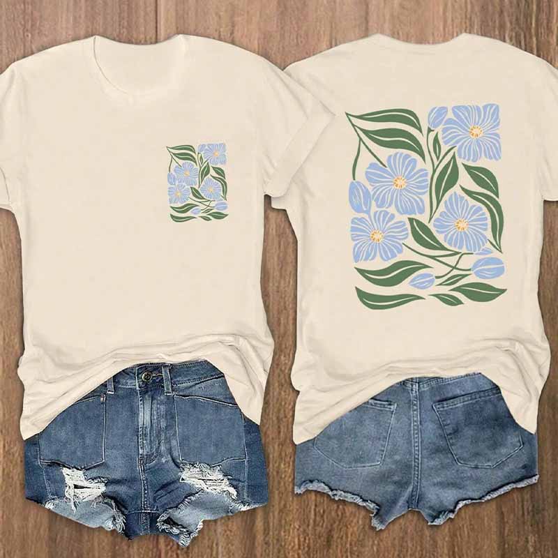 Vintage Blue Floral Print Women's T-Shirt